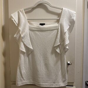 Ann Taylor Seersucker Square Neck Flutter Shell Top | Size: XS